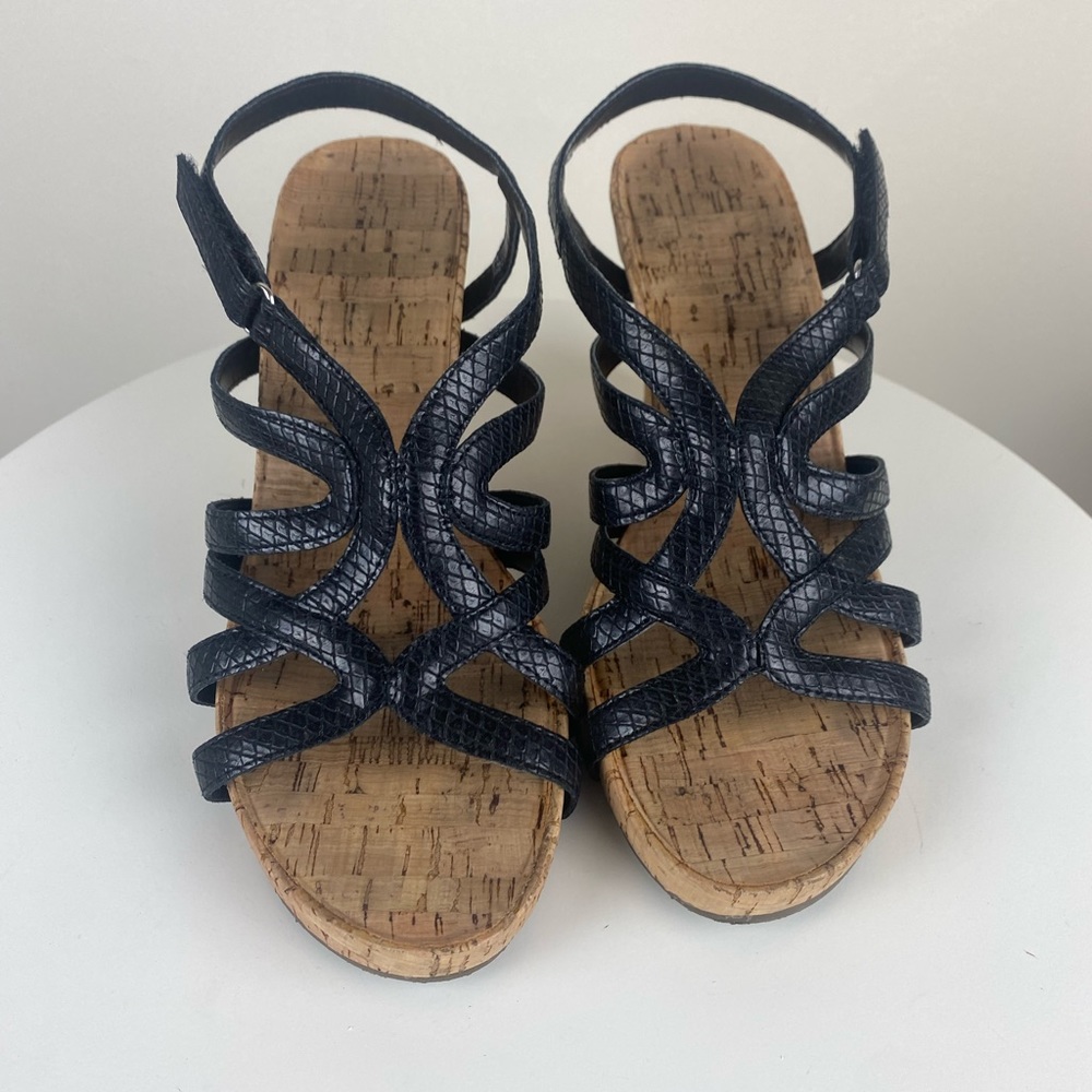 AEROSOLES Black Strappy Cork Wedge Sandals Memory Foam Size US  9M